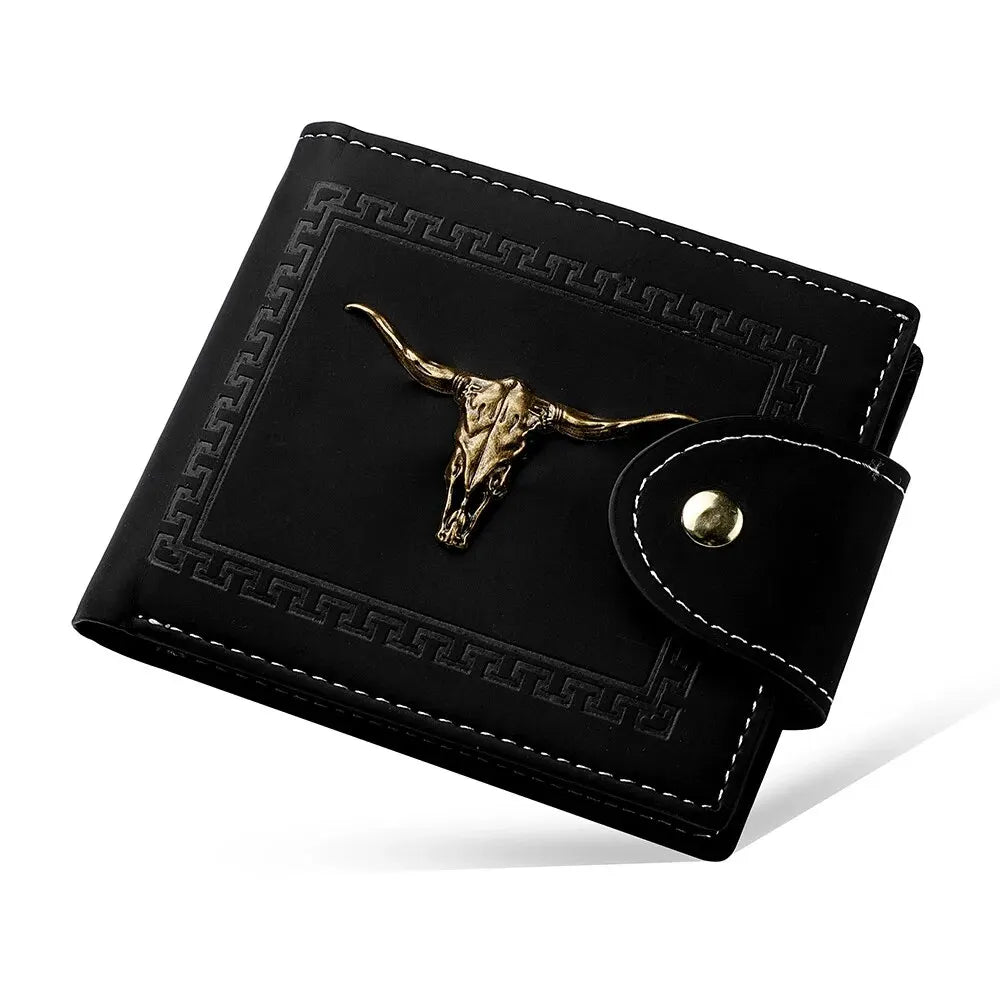Nova carteira masculina curta multi-função slot para cartão metal touro etiqueta carteira de luxo zíper designer pequena carteira fina
