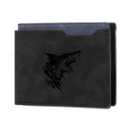 Carteira curta masculina com padrão de tubarão couro PU retrô design casual carteira com slot para vários cartões para jovens estudantes