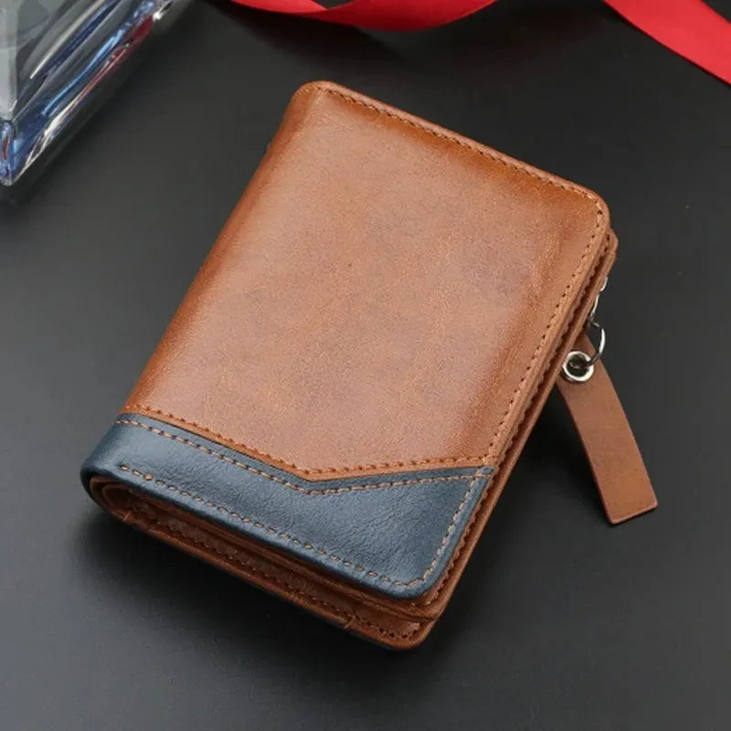 2024 nova carteira curta de couro do plutônio dos homens com zíper bolso moeda vintage grande capacidade masculino curto dinheiro bolsa titular do cartão