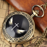 Padrão normal tamanho cruz asas padrão relógio de bolso de quartzo colar pingente de corrente relógio para homem feminino