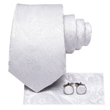 Hi-tie paisley branco texturizado gravata masculina elegante e elegante gravatas masculinas abotoaduras bolso quadrado banquete casamento