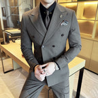 (Jaquetas + calças + colete) terno masculino listrado de luxo de alta qualidade duplo breasted elegante moda smoking formal noivo casamento terno social