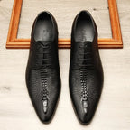 Sapato liso Oxford de couro genuíno masculino, preto, azul, padrão crocodilo, artesanal, sapatos formais, casamento, negócio, verão
