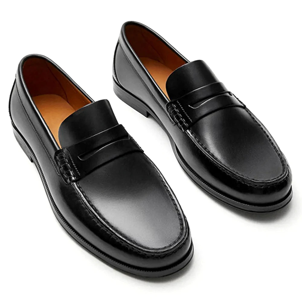 Mocassins de couro genuíno com camada superior vintage, mocassins respiráveis, design de condução, sapatos casuais de couro para homens
