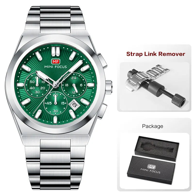 Mini foco moda masculina militar esporte relógio pulseira de aço inoxidável luminoso resistente à água relógio de pulso de quartzo com calendário1614