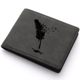Nova carteira masculina premium com padrão de pena de anjo preto com vários slots para cartões, bolso para moedas, zíper, carteira rígida masculina