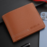 Carteira masculina juventude luxo curto titular do cartão de couro fino minimalista dupla dobra carteira masculina