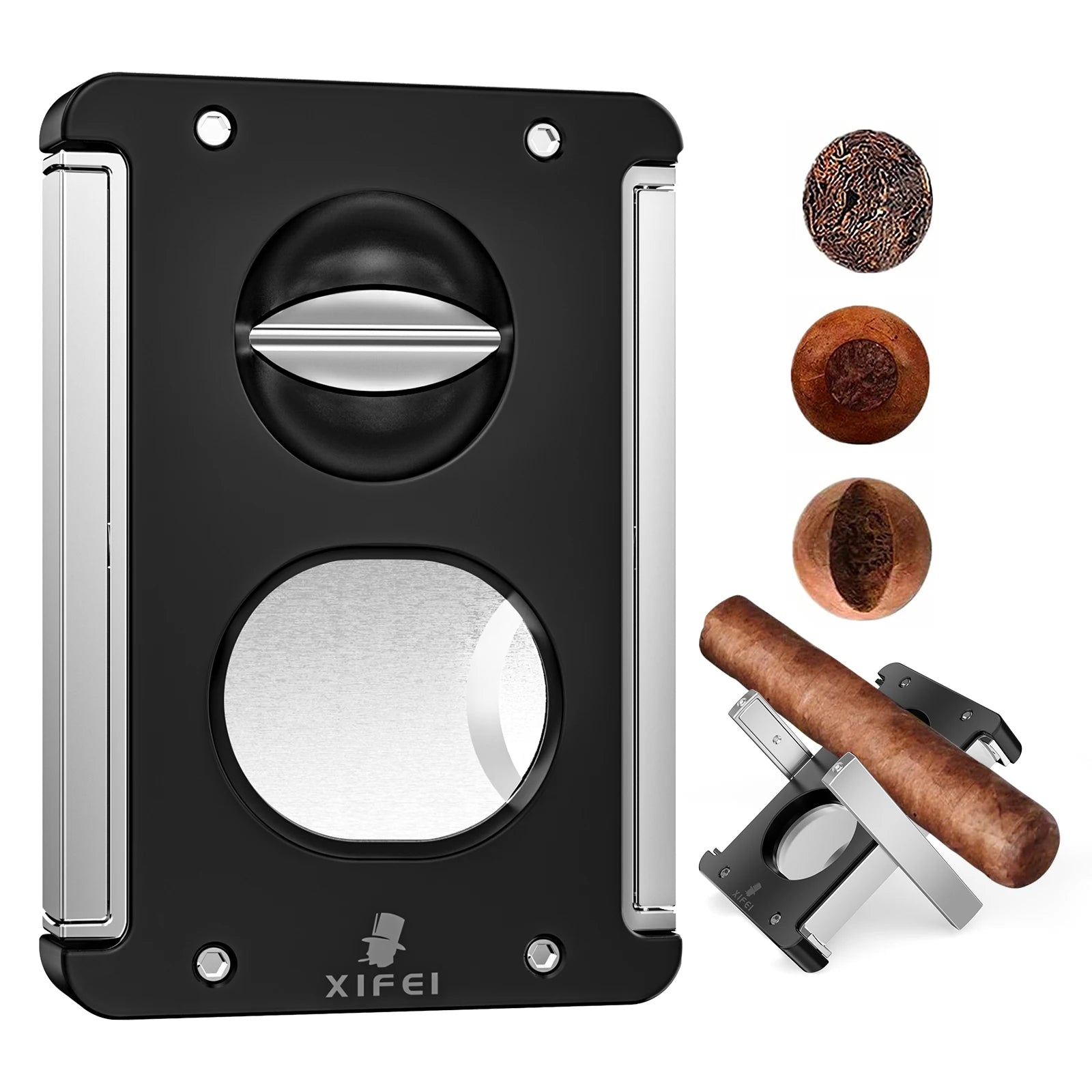 Xifei cortador de charuto v-cut guilhotina, 4 em 1 corte reto v cortador com charuto perfurador titular lâmina de aço inoxidável ergonômico