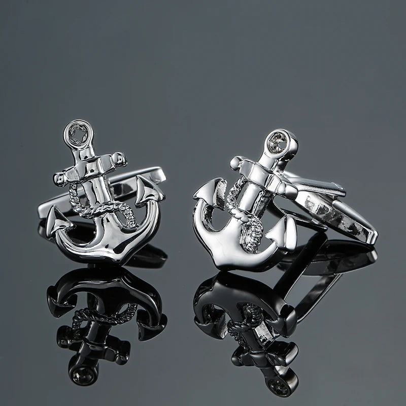 French Copper Material Shirt Cufflinks para homens, Boat Anchor Cufflinks, marca de moda, acessórios de vestuário, atacado