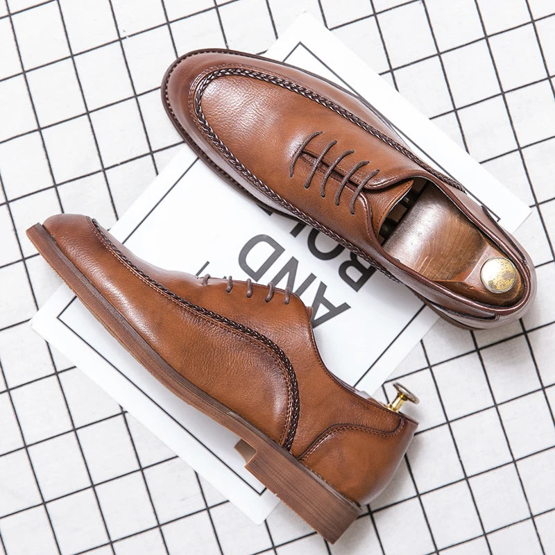 Sapatos casuais de couro genuíno masculino, sapatos de trabalho ao ar livre, vestido de escritório, sapatos de casamento, entrega gratuita, novo, primavera, outono