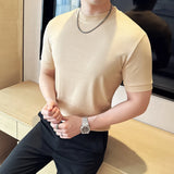 2025 moda risca de giz camisetas masculinas primavera verão o-pescoço fino ajuste casual respirável t camisa pulôver roupas masculinas 4xl-m