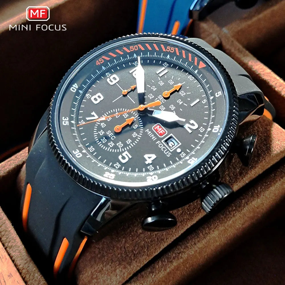 Mini foco esporte relógio de quartzo para homens moda à prova dwaterproof água cronógrafo relógio de pulso com pulseira de silicone azul data automática luminosa 0379