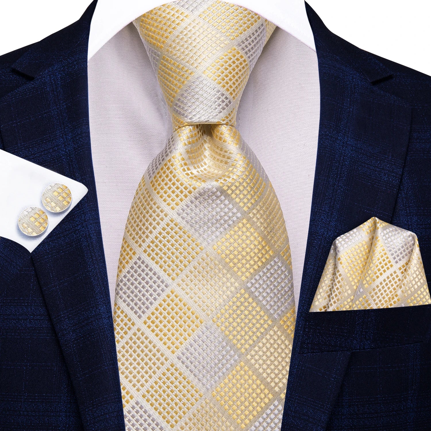 Hi-tie floral champanhe marfim masculino elegante gravata lenço abotoaduras para smoking moda clássico seda gravata de luxo para homem