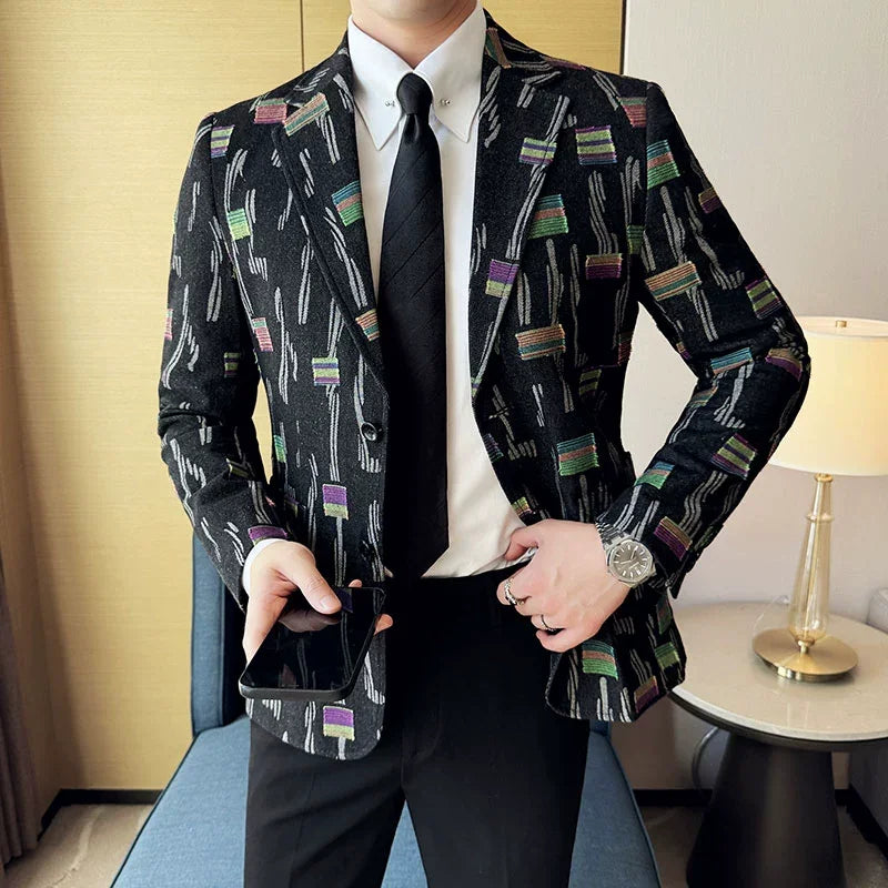 2025 novo luxo denim jacquard terno casacos moda masculina fino ajuste terno casual festa de negócios casaco uniforme casamento social fraque