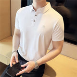 2025 verão novo sem vestígios polos elásticos camisa masculina de alta qualidade casual respirável manga curta camiseta social topos 4xl-m