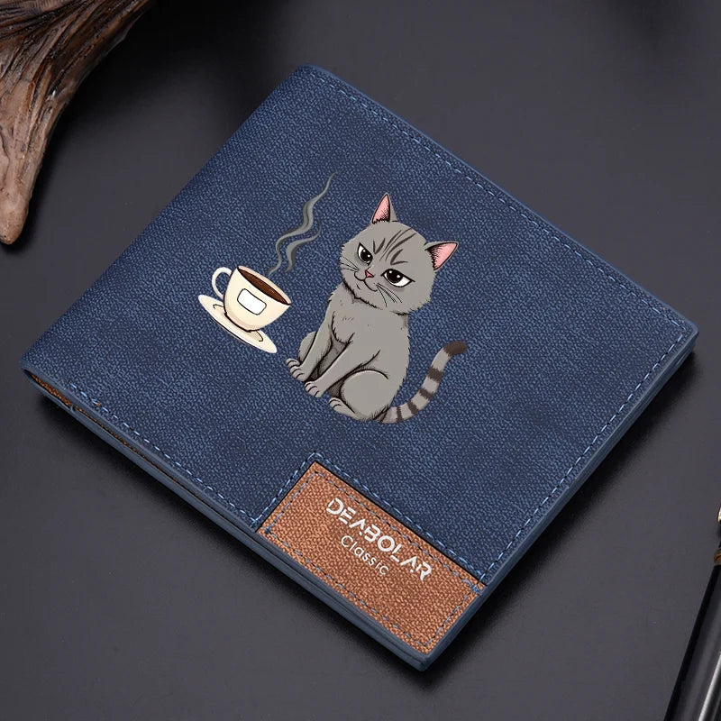 Carteira masculina casual vintage de couro PU com estampa de desenho animado, vários slots para cartões, suporte para estudantes, moda jovem personalizada