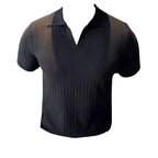 Camisas polo de malha com decote em v listrado masculino, manga curta, respirável fina, casual, moda social, novo, verão, 4XL, 2024