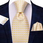 Hi-tie floral champanhe marfim masculino elegante gravata lenço abotoaduras para smoking moda clássico seda gravata de luxo para homem