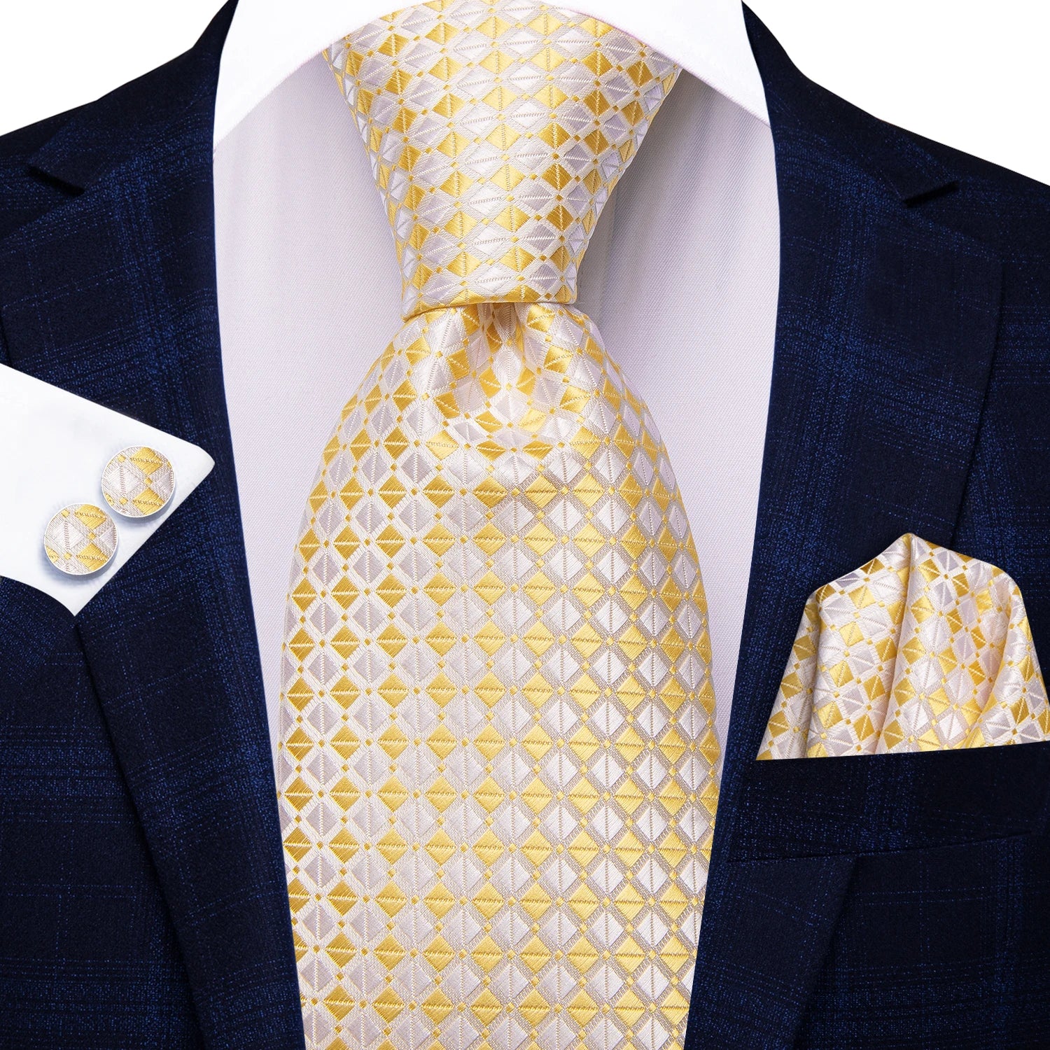 Hi-tie floral champanhe marfim masculino elegante gravata lenço abotoaduras para smoking moda clássico seda gravata de luxo para homem