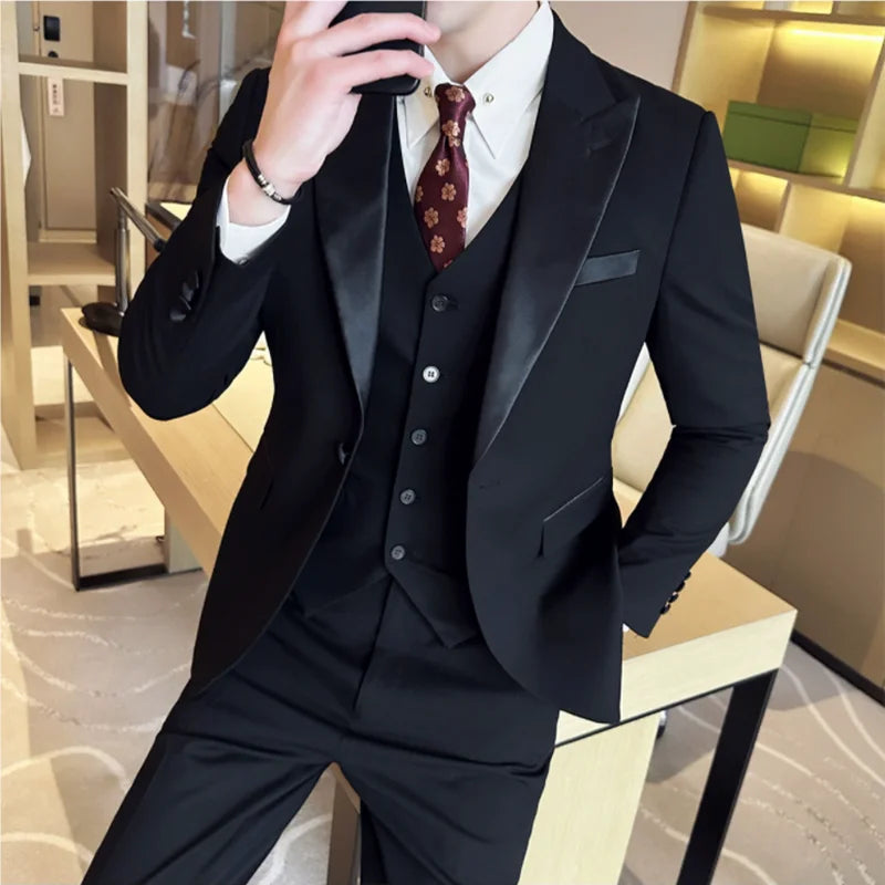 Fato de negócio clássico Slim Fit masculino, smoking formal, festa de casamento, plus size, outono, 3 peças, 6XL, 5XL