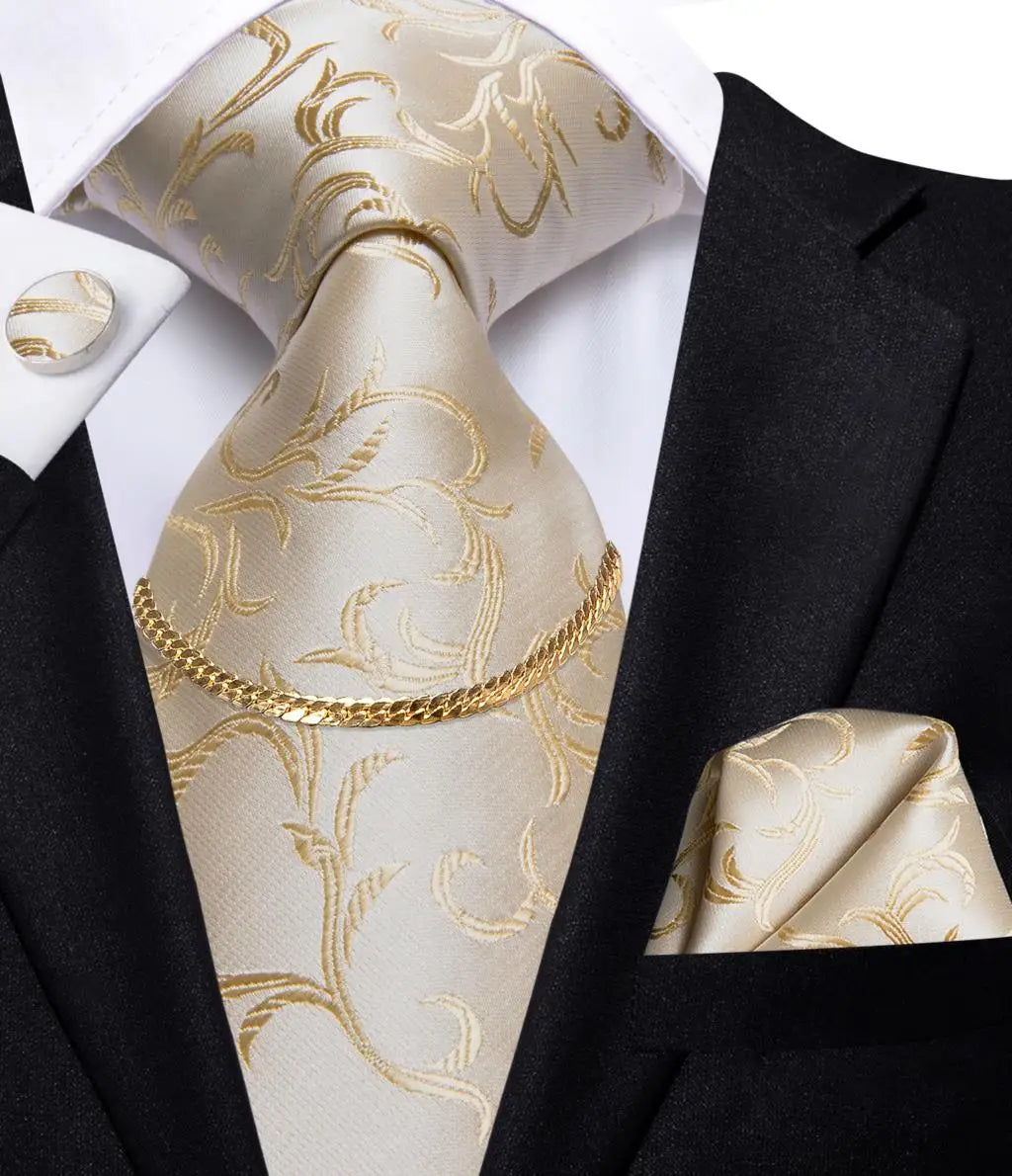 Hi-Tie-Gravatas de seda xadrez de luxo masculinas, conjunto de abotoaduras, design preto, presente de casamento, corrente de gravata moda