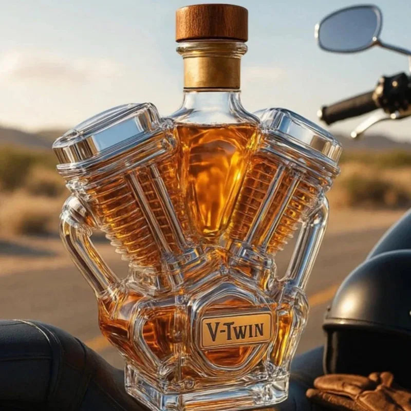 Nova garrafa de uísque v8 garrafa de motor de motocicleta vintage vidro decorado v-tipo duplo-motor uísque sóbrio barware