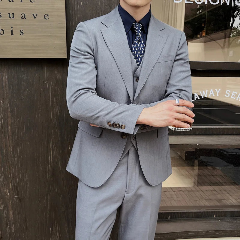 Terno fino e monocromático masculino, conjunto de três peças, smoking de casamento para noivo, colete e calça luxuosa, moda alta, estilo italiano