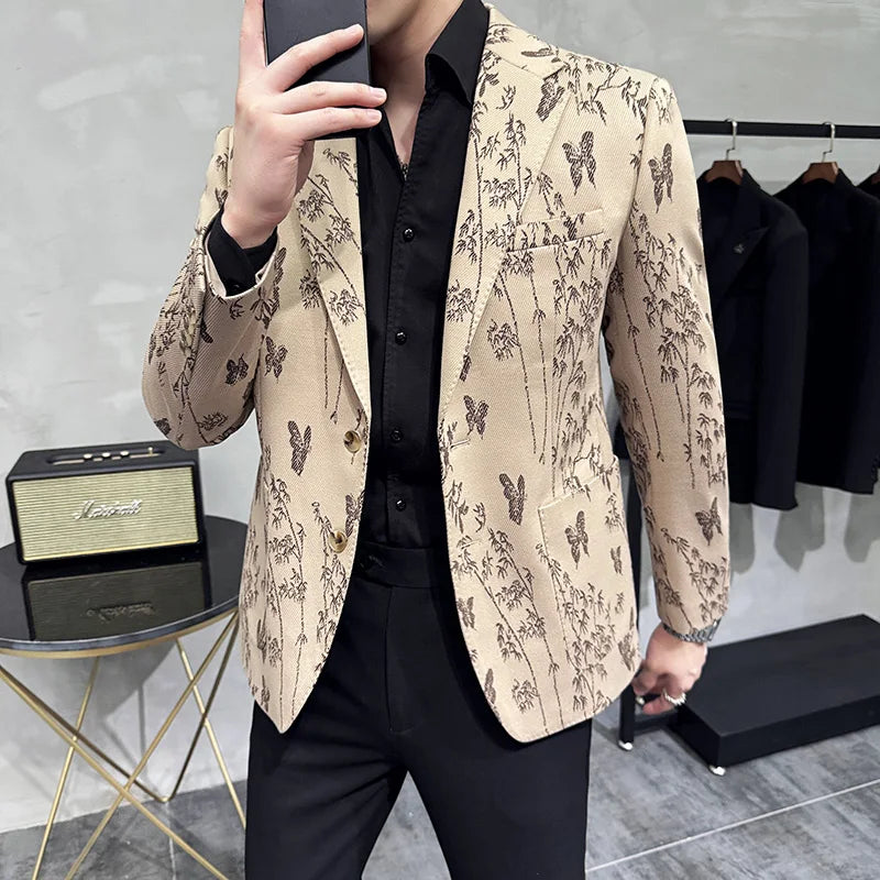 Blazer Masculino de Luxo Slim Fit Estampado - Elegância e Estilo para Toda Ocasião