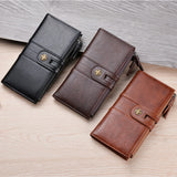 Carteira longa masculina de couro PU com zíper duplo carteira dobrável casual porta cartão de crédito carteira masculina