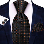 Hi-tie moda 8.5cm preto cinza floral masculino elegante gravata lenço abotoaduras conjunto acessórios de festa de casamento presente para homem gravat