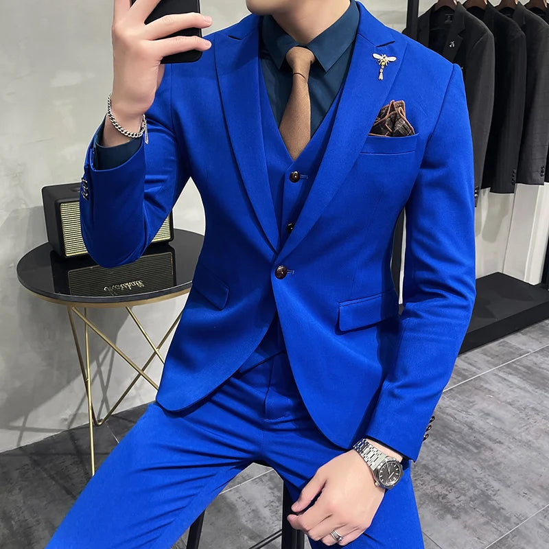 2022 nova marca azul real casual terno dos homens ternos de casamento traje para homens fino ajuste do noivo ternos de casamento smoking blazer + calças colete