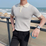 Xadrez de diamante masculino malha camisa polo, seda gelo, manga curta, slim fit, camiseta lapela, streetwear plus size, 4XL, verão, 2023