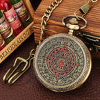 Bronze mexicano maya asteca calendário arte profecia cultura banhado a ouro moeda relógio de bolso de quartzo com colar de 80cm/corrente de cintura de 38cm