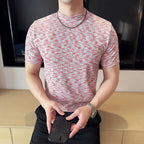 Camiseta camuflada masculina verão meia gola alta ajuste fino manga curta moda versátil camisetas casuais topos roupas masculinas