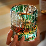 Estrela brilho japão edo kiriko wineglass starlight luxo copo de uísque mão grave cristal verde arte artesanato licor copo de vinho caixa de presente