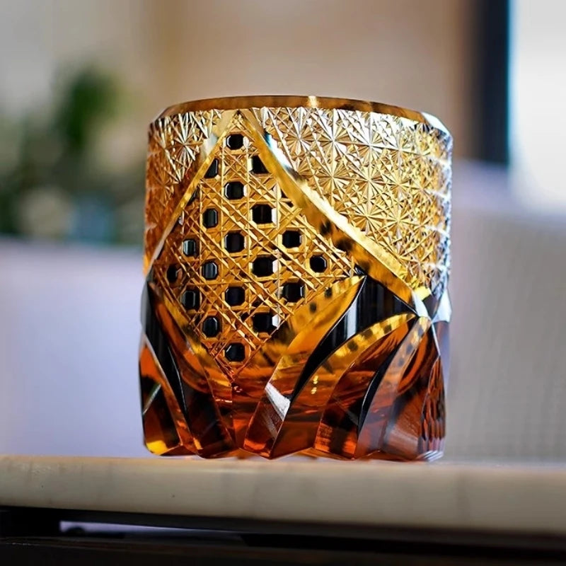 Japonês guerreiro preto armadura edo kiriko uísque rock vidro âmbar cristais copo de uísque high-end copo de vinho mão corte brandy snifter