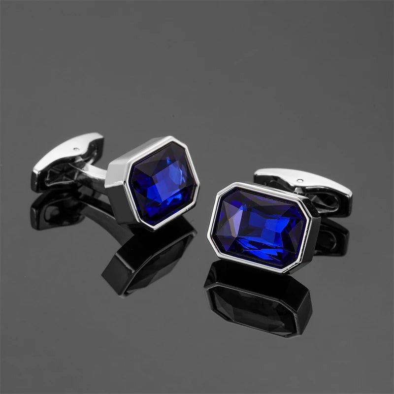 Abotoaduras de cristal para homens, camisa francesa, cobre, octogonal, laranja, azul, vermelho, acessórios de vestuário, novo, atacado