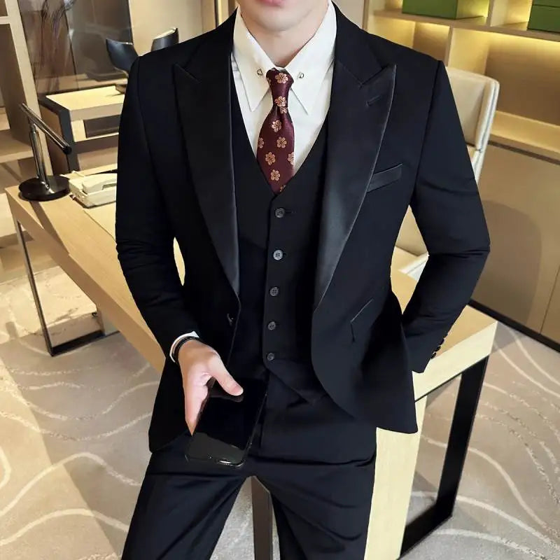 Fato de negócio clássico Slim Fit masculino, smoking formal, festa de casamento, plus size, outono, 3 peças, 6XL, 5XL