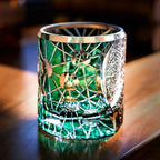 Estrela brilho japão edo kiriko wineglass starlight luxo copo de uísque mão grave cristal verde arte artesanato licor copo de vinho caixa de presente