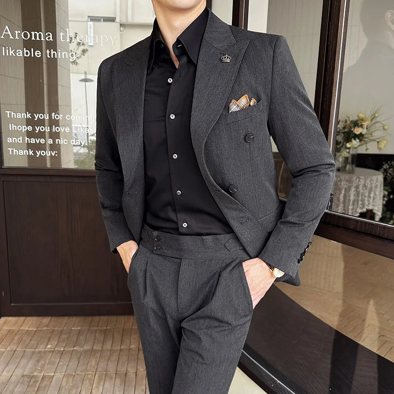 (Blazer + calças) moda duplo breasted design fino terno masculino estilo italiano luxo casamento festa social smoking 2 peça conjunto