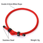 Pulseira ajustável corda vermelha para homens, fecho de aço inoxidável, braclet de ciclismo ao ar livre, grau A, corda de 4mm, presente para ele