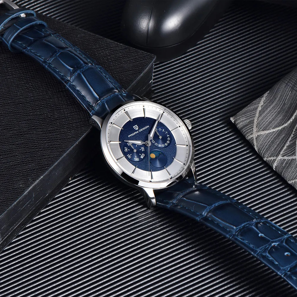 Pagani Design Novo 40mm Fase da Lua Multifuncional Relógio Masculino 100m À Prova D 'Água Vidro Safira Relógio de Quartzo Masculino