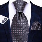 Hi-tie moda 8.5cm preto cinza floral masculino elegante gravata lenço abotoaduras conjunto acessórios de festa de casamento presente para homem gravat