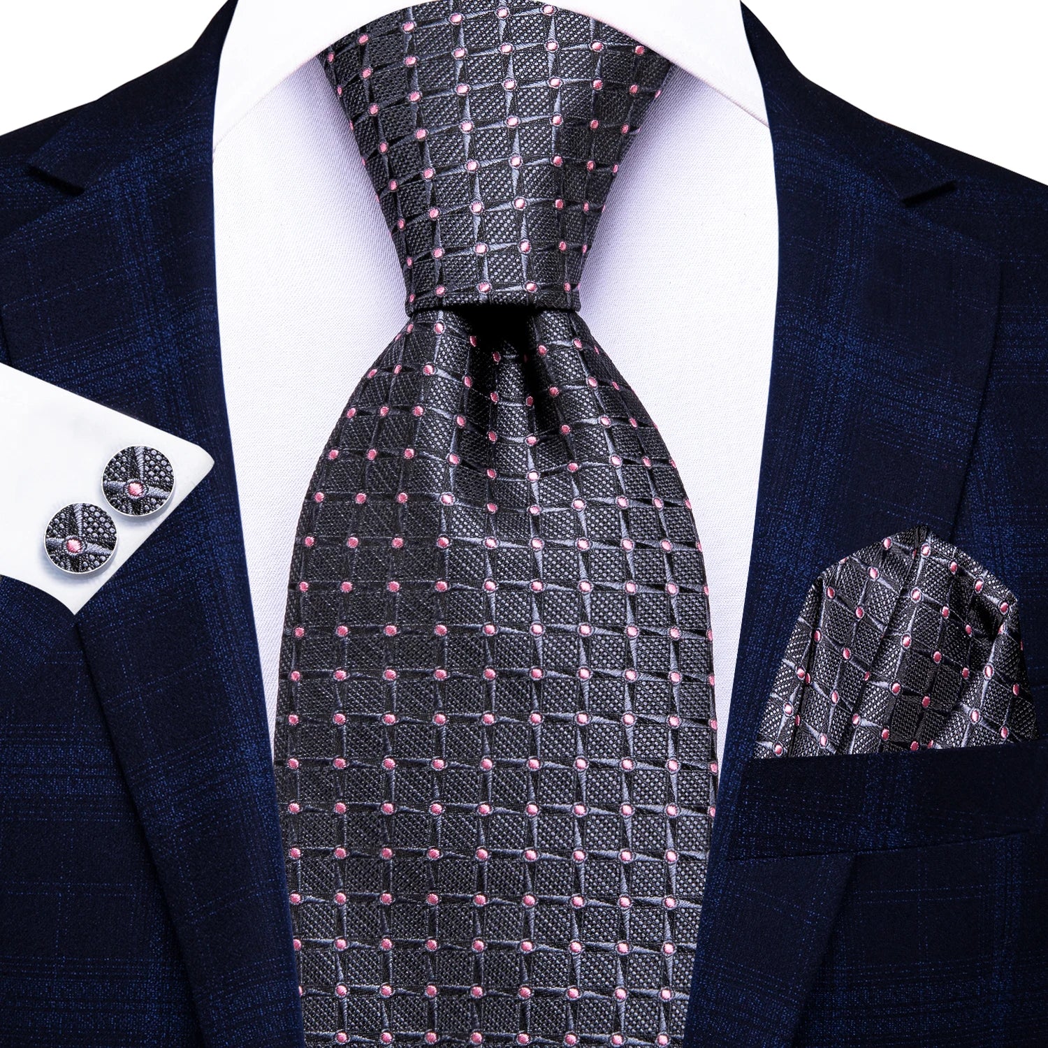 Hi-tie moda 8.5cm preto cinza floral masculino elegante gravata lenço abotoaduras conjunto acessórios de festa de casamento presente para homem gravat