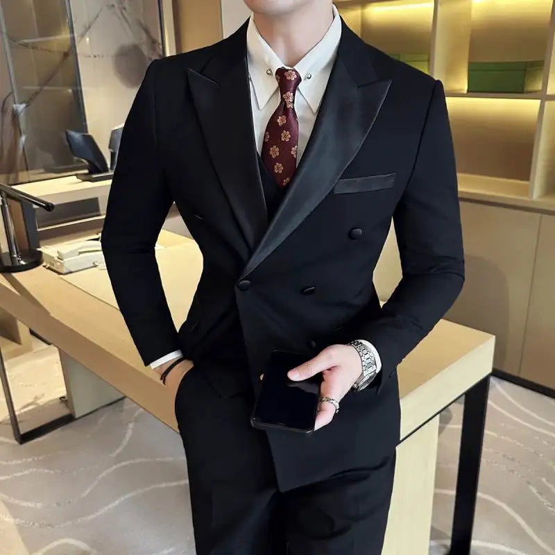 Fato de negócio clássico Slim Fit masculino, smoking formal, festa de casamento, plus size, outono, 3 peças, 6XL, 5XL