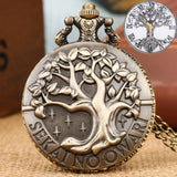 Árvore da vida padrão de bronze esboço tinta pintura dial vintage relógio de bolso com corrente antigo colar relógio de quartzo para homens