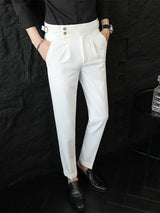 Alta qualidade estilo italiano calças de terno de cintura alta moda napolitan masculino fino ajuste escritório de negócios calças de casamento social