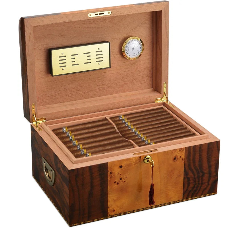 CIGARLOONG-Caixa De Exposição De Charuto De Madeira Com Alça, Umidificador, Umidificador, HH-9002