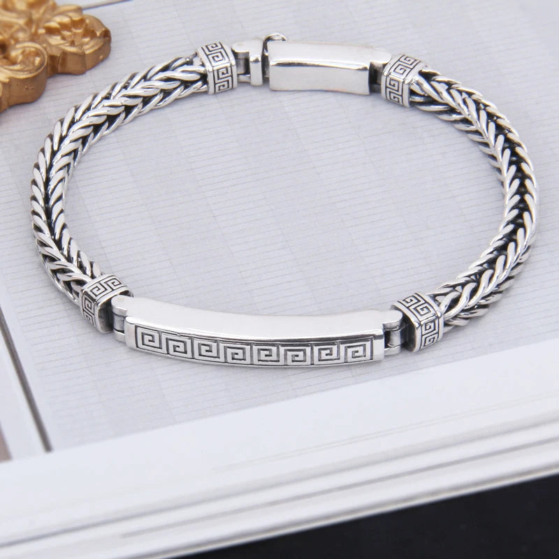 Nova cor de prata corda de cânhamo quilha masculina 4mm pulseira maré de prata moda all-match casual retro artesanal estilo chinês jóias