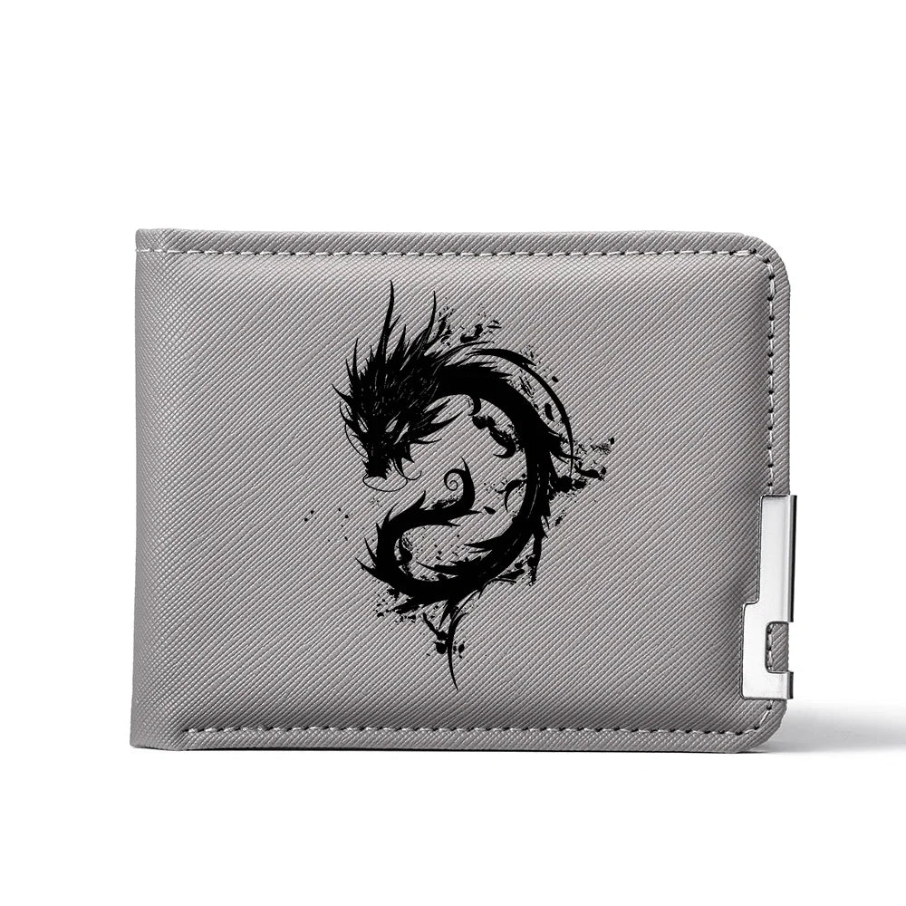 Carteira masculina elegante de alta qualidade com padrão de dragão preto compacto leve durável bolsa masculina